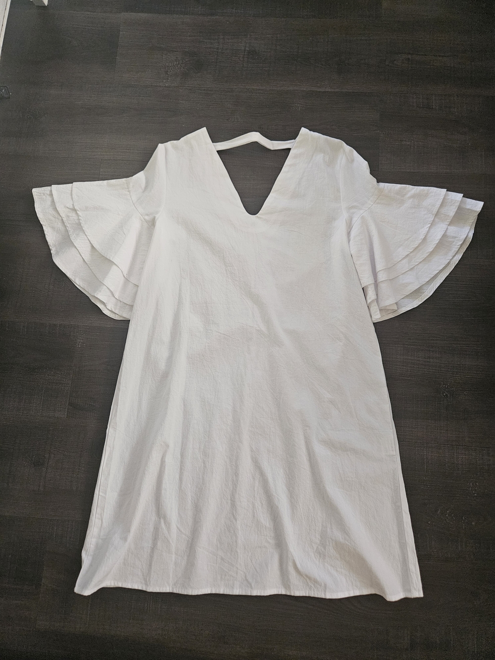 MISSLOOK White V-Neck Flutter Sleeve Mini Dress